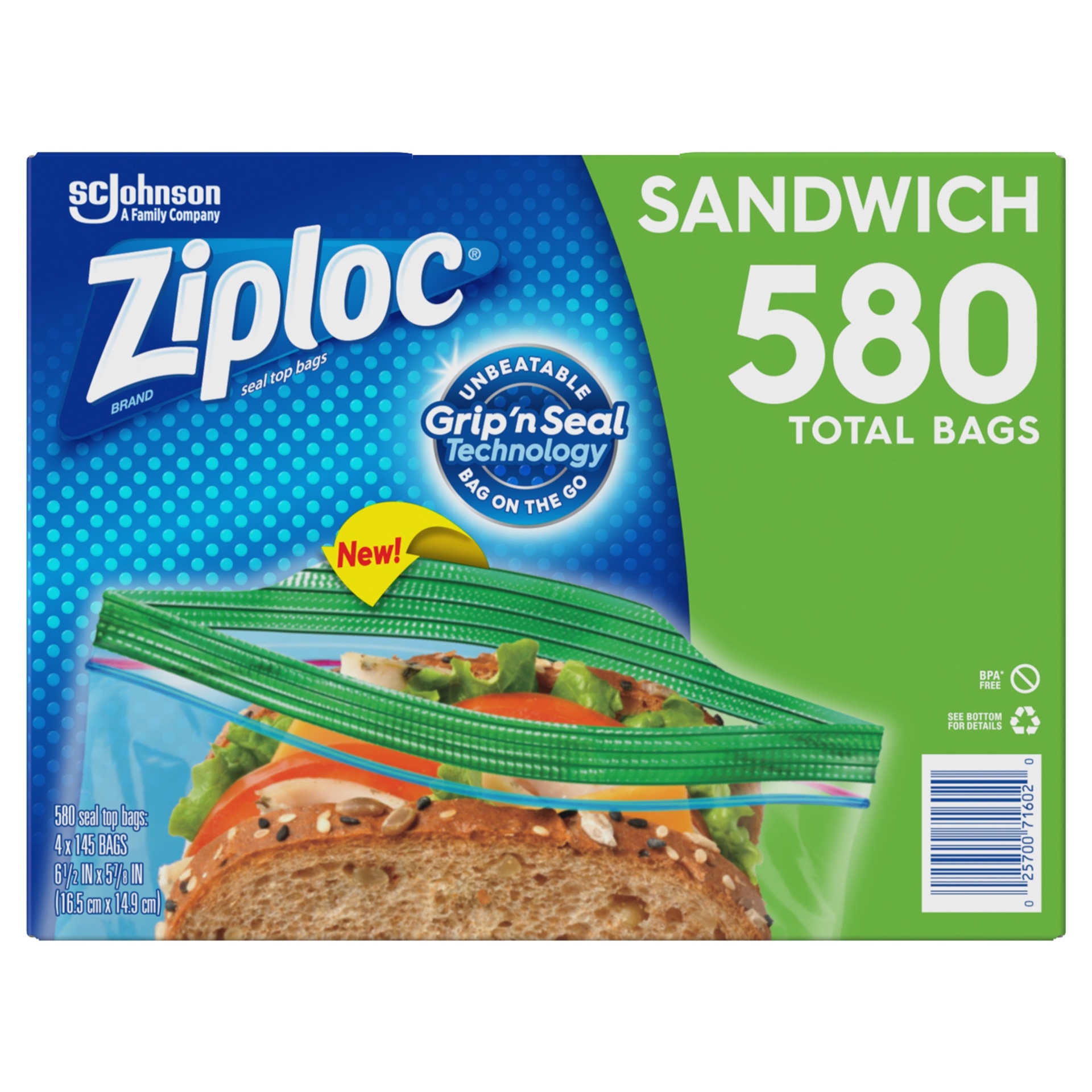 slide 1 of 2, Ziploc Sandwich Bags, 4 pk; 145 ct