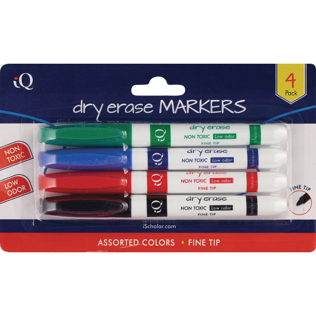 slide 1 of 1, iScholar Iq Dry Erase Markers, Fine Tip, Assorted Colors, 4 Pk, 1 ct