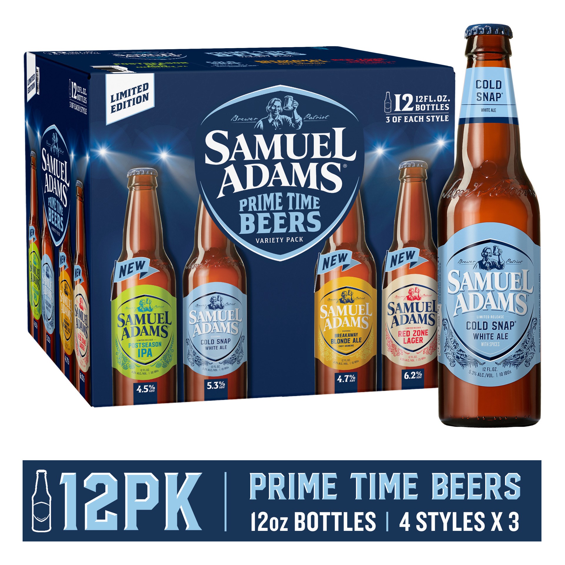 slide 1 of 4, Samuel Adams Prime Time Beers Seasonal Variety Pack Beer (12 fl. oz. Bottle, 12pk.), 12pk; 12 fl oz  