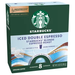Starbucks Iced Double Espresso Blonde Espresso Roast Vertuo Aluminum Capsules, 8 ct