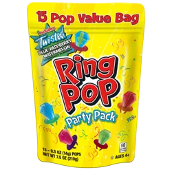 Ring Pop Individually Wrapped Bulk Lollipop Variety Party Pack – 15 Count Lollipop Suckers w/ Assorted Fruity Flavors - Fun Candy Bulk For Party Favors & Goodie Bags
