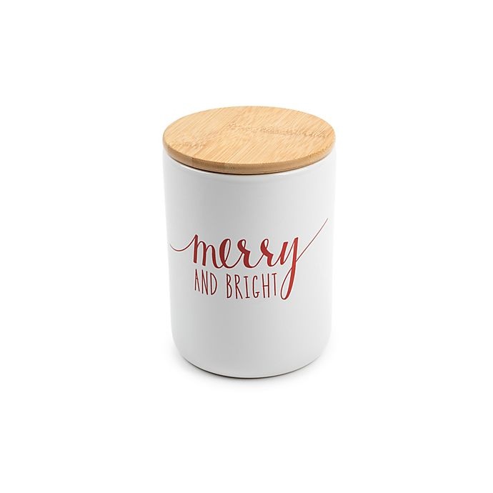 slide 1 of 1, Core Kitchen Holiday Ceramic Canister with Wooden Lid, 1 ct