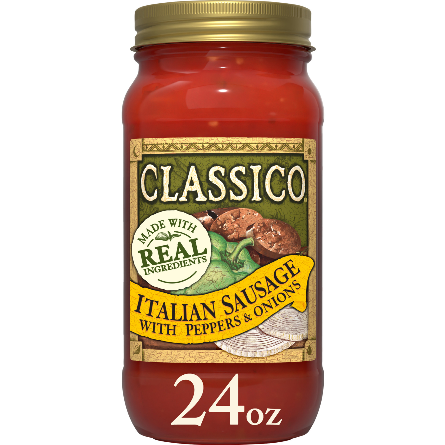 slide 1 of 8, Classico Italian Sausage with Peppers & Onions Pasta Sauce, 24 oz Jar, 24 oz