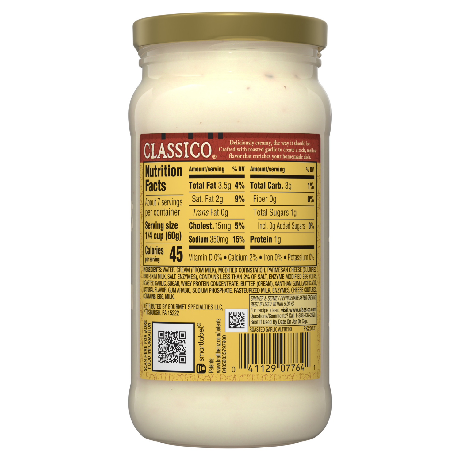 slide 2 of 8, Classico Roasted Garlic Alfredo Pasta Sauce, 15 oz Jar, 15 oz