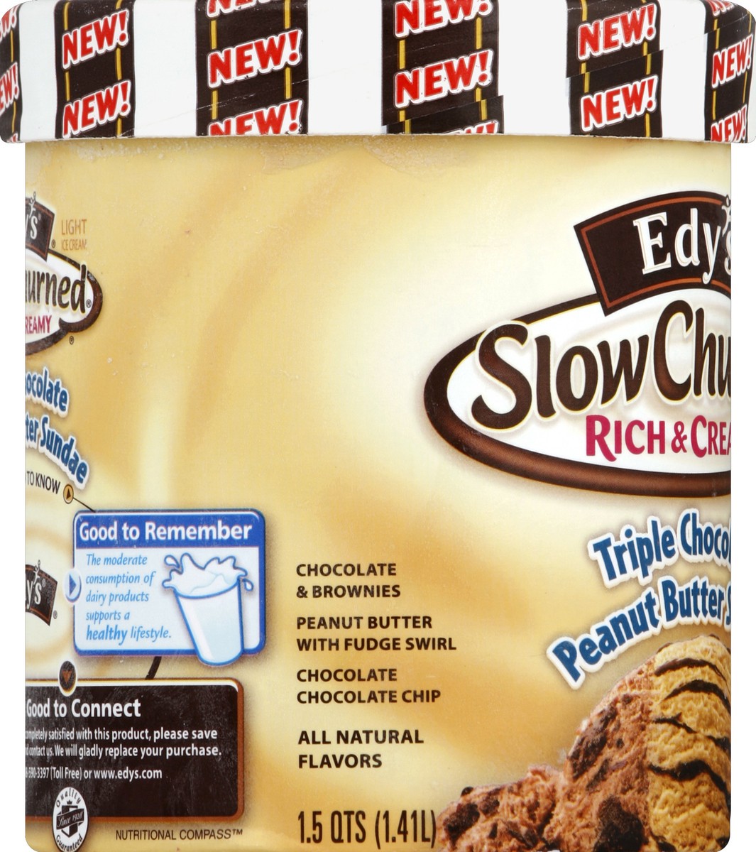 slide 3 of 6, Edy's Ice Cream Light Triple Chocolate Peanut Butter Sundae, 1.5 qt