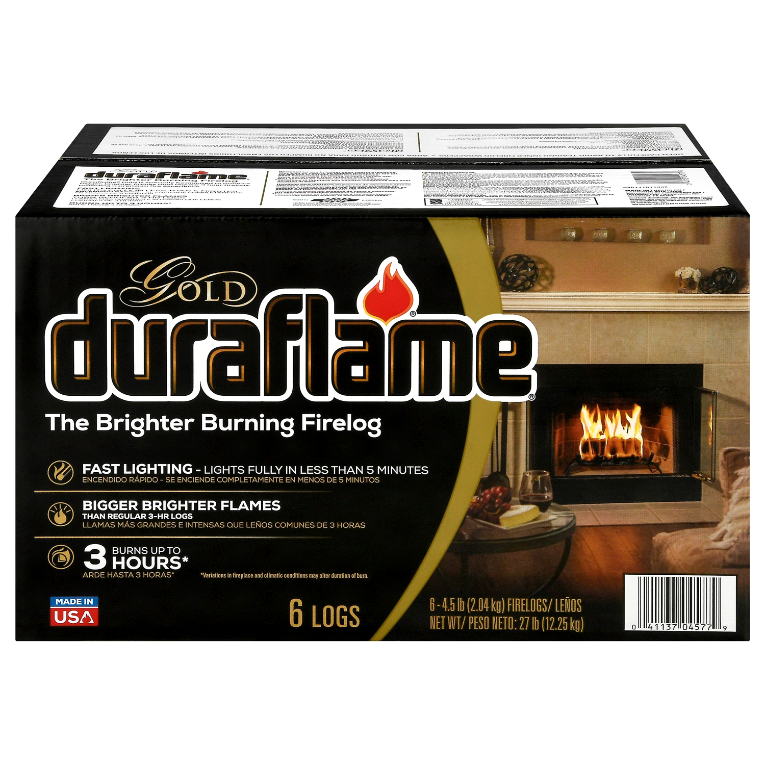 slide 1 of 5, Duraflame Indoor/Outdoor Gold Firelogs 6 - 4.5 lb Firelogs, 27 lb