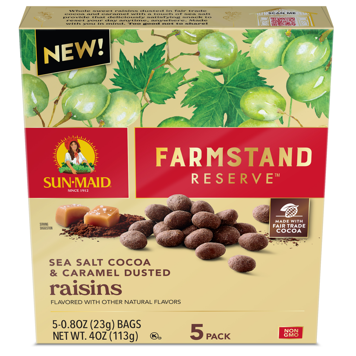slide 1 of 3, Sun-Maid Sea Salt Cocoa & Caramel Dusted Raisins 5-Count Box/.8oz Bag - 4 oz, 4 oz