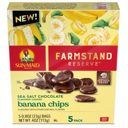 Sun-Maid Farmstand Reserve™ Sea Salt Chocolate Flavored Coated Banana Chips 5-Count Box/.8oz Bag