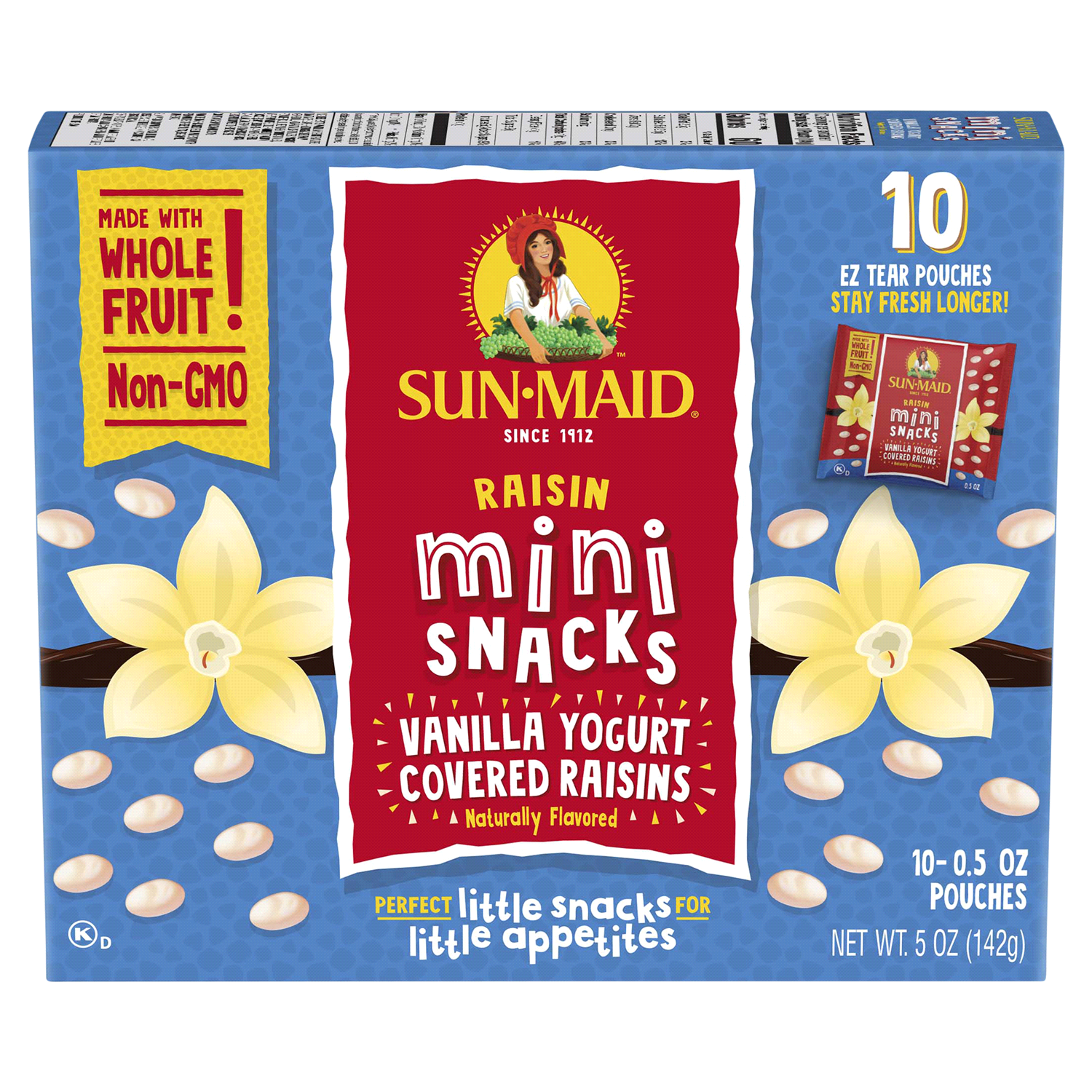slide 2 of 6, Sun-Maid Mini Snacks Vanilla Yogurt Covered Raisins 10-Count Box/.5oz Pouches, 5 oz