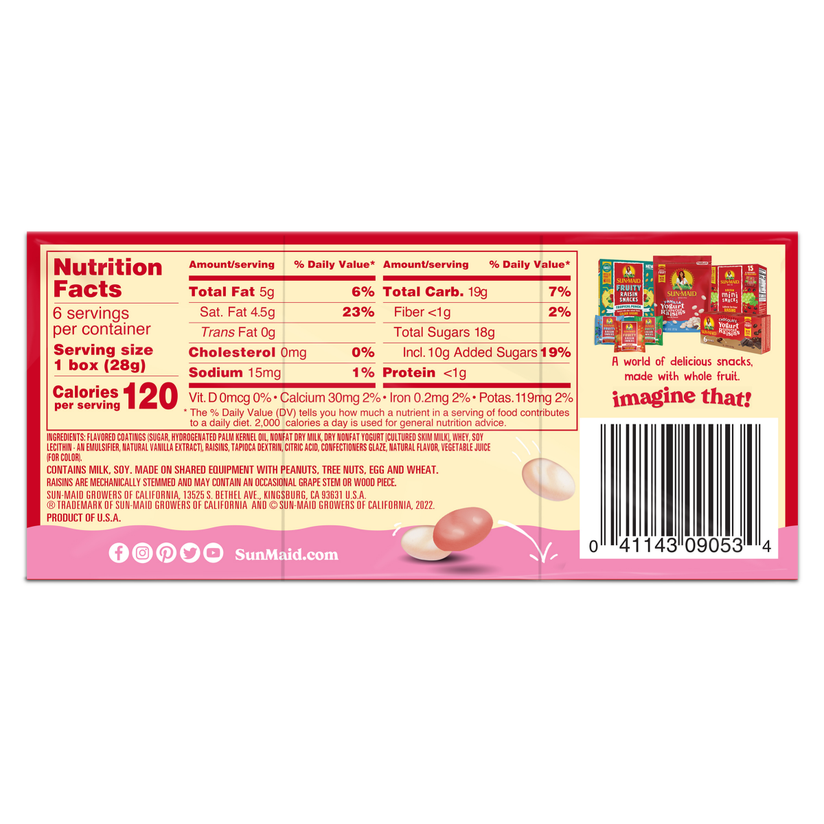 slide 2 of 2, Sun-Maid Strawberry & Vanilla Yogurt Covered Raisins 6-Pack/1oz Cartons, 6 oz