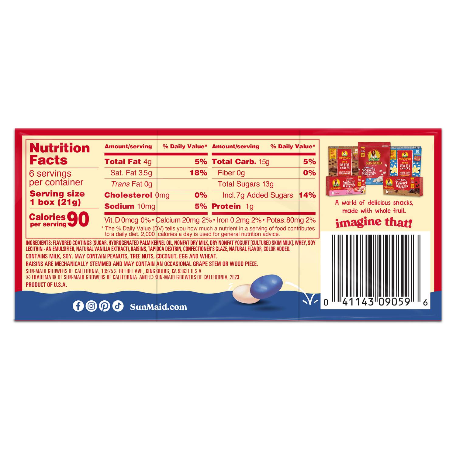 slide 2 of 4, Sun-Maid Blueberry & Vanilla Yogurt Covered Raisins 6-Pack/.75oz Cartons, 4.5 oz