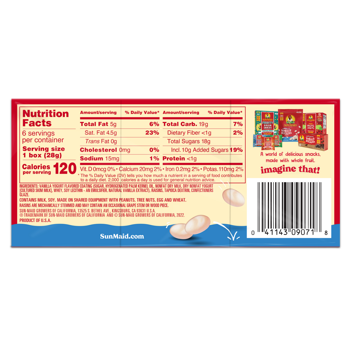 slide 2 of 2, Sun-Maid Vanilla Yogurt Covered Raisins 6-Pack/1oz Cartons, 6 oz