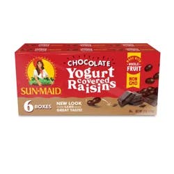 Sun-Maid Chocolate Yogurt Covered Raisins 6-Pack/1oz Cartons