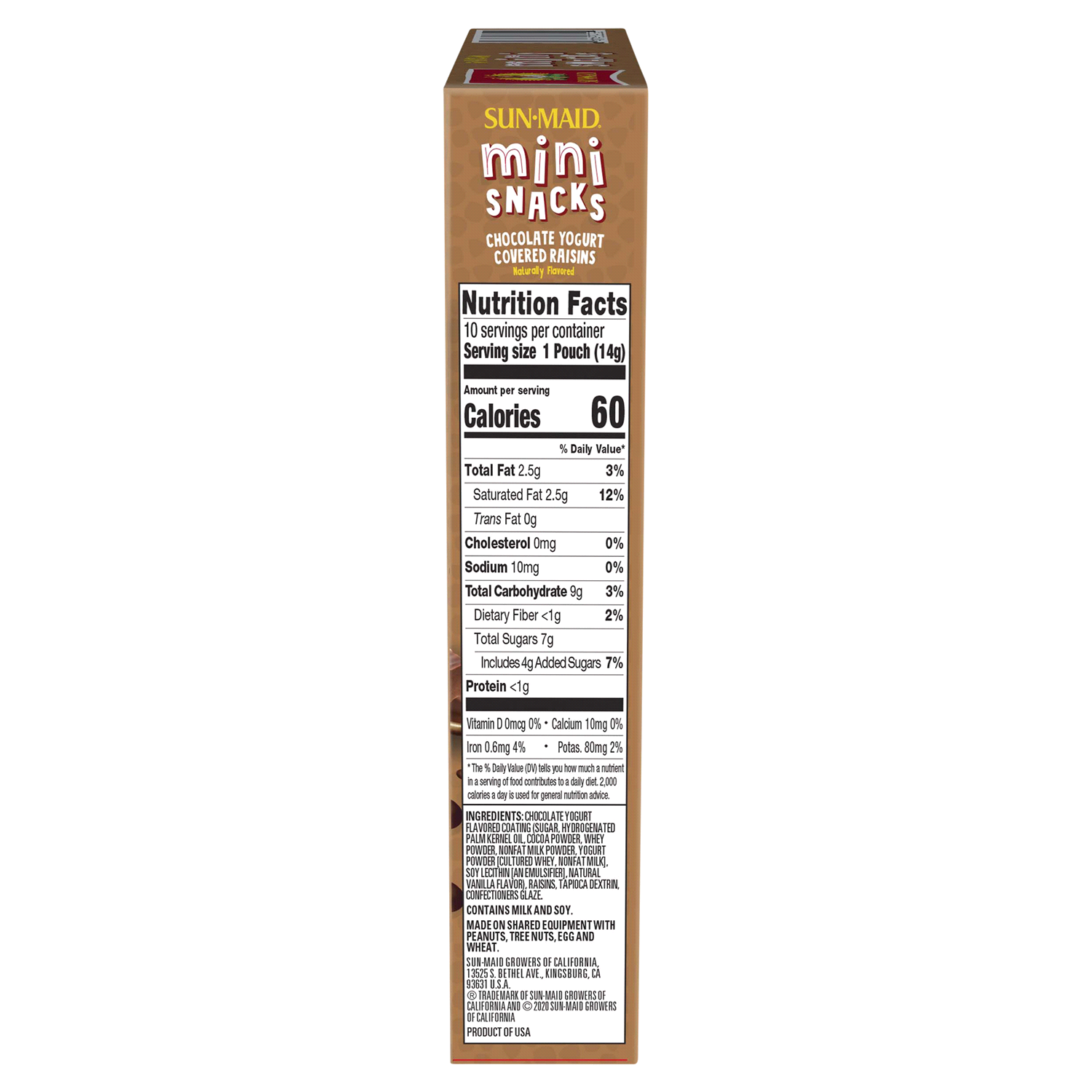 slide 2 of 4, Sun-Maid Mini Snacks Chocolate Yogurt Covered Raisins 10-Count Box/.5oz Pouches, 5 oz