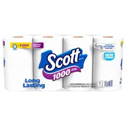 Scott 1000 Toilet Paper, 8 Rolls, Septic-Safe, 1-Ply Toilet Tissue