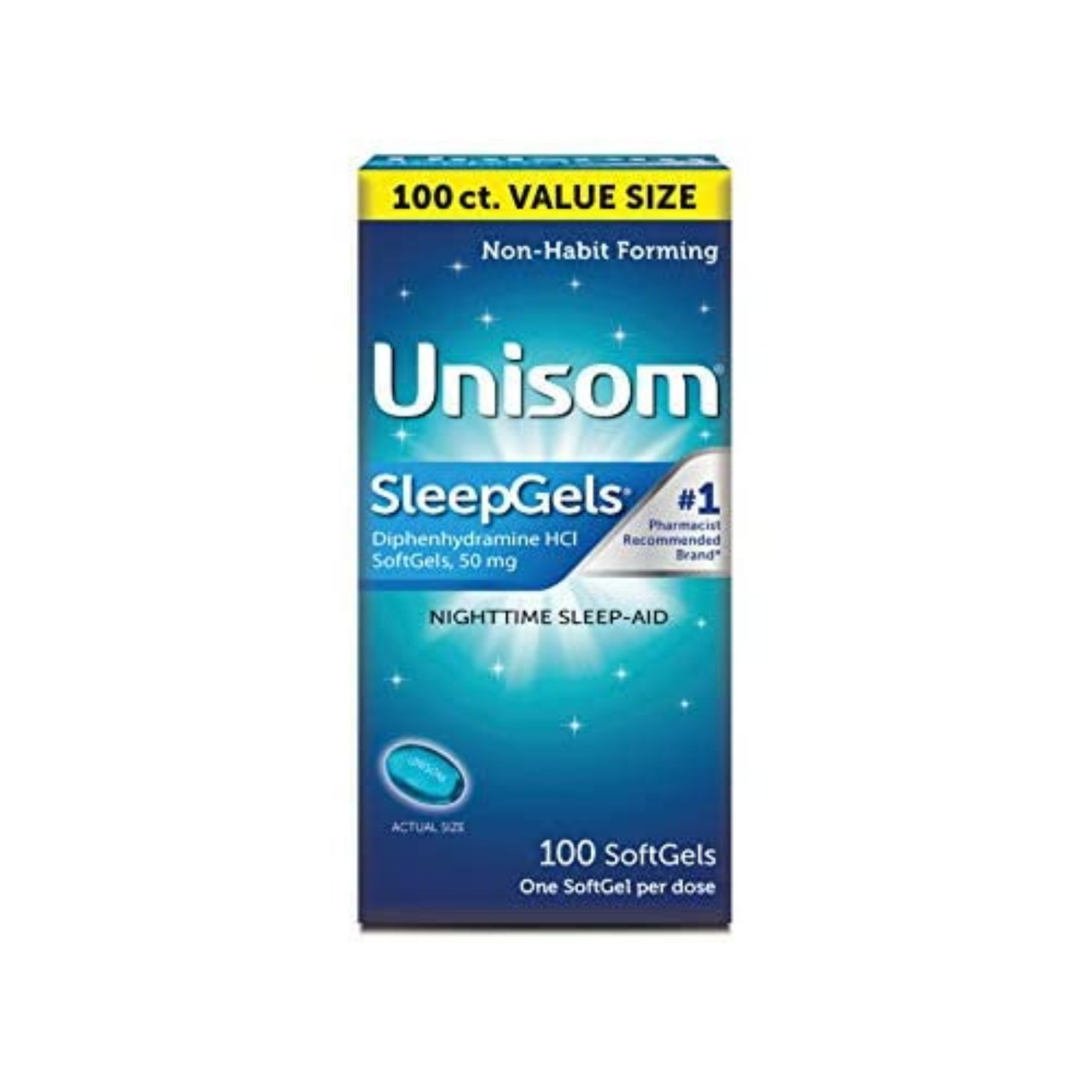 slide 1 of 8, Unisom SleepGels SoftGels (100 Ct), Sleep-Aid, Diphenhydramine HCI, 100 ct