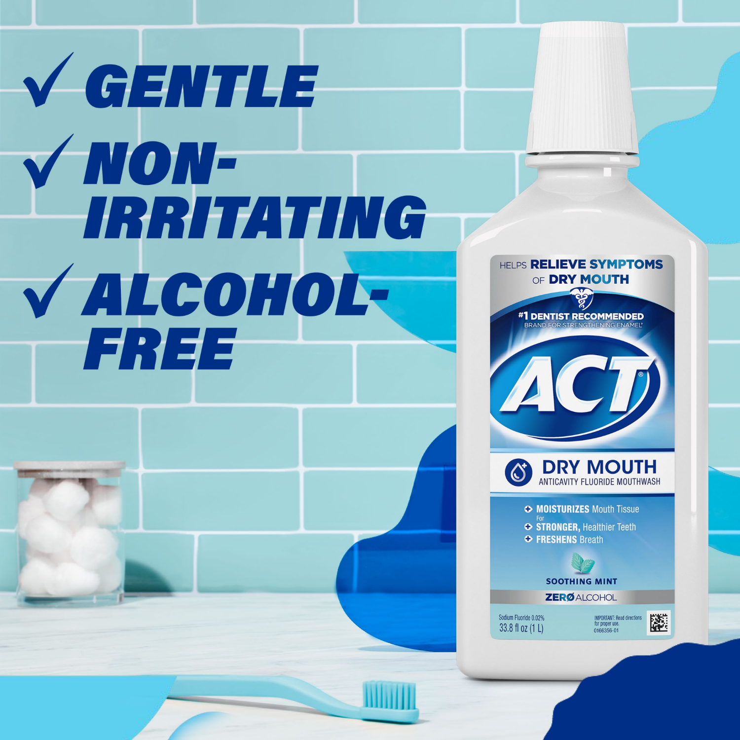 slide 5 of 8, ACT Drymouth Soothing Mint Fluoride Mouthwash 33.8 oz, 33.8 oz