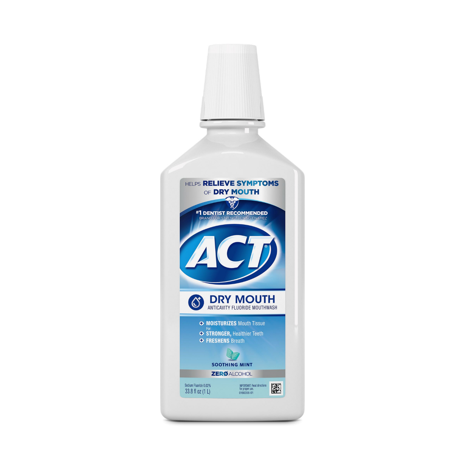 slide 1 of 8, ACT Drymouth Soothing Mint Fluoride Mouthwash 33.8 oz, 33.8 oz