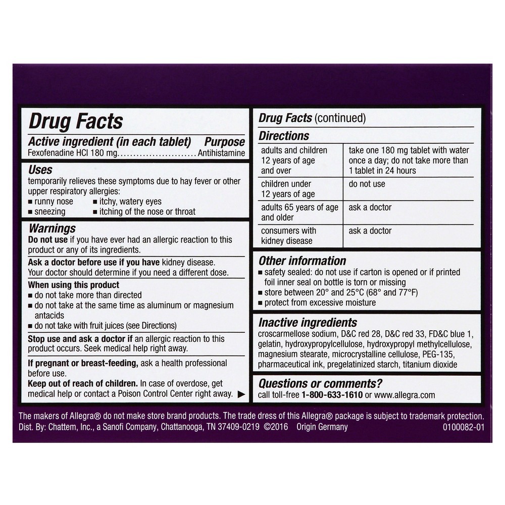 slide 2 of 2, Allegra Adult 24HR Non-Drowsy Antihistamine, 60 Gelcaps, Fast-acting Allergy Symptom Relief, 180 mg, 60 ct