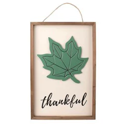 Holiday Home Thankful Green Leaf Wall Sign