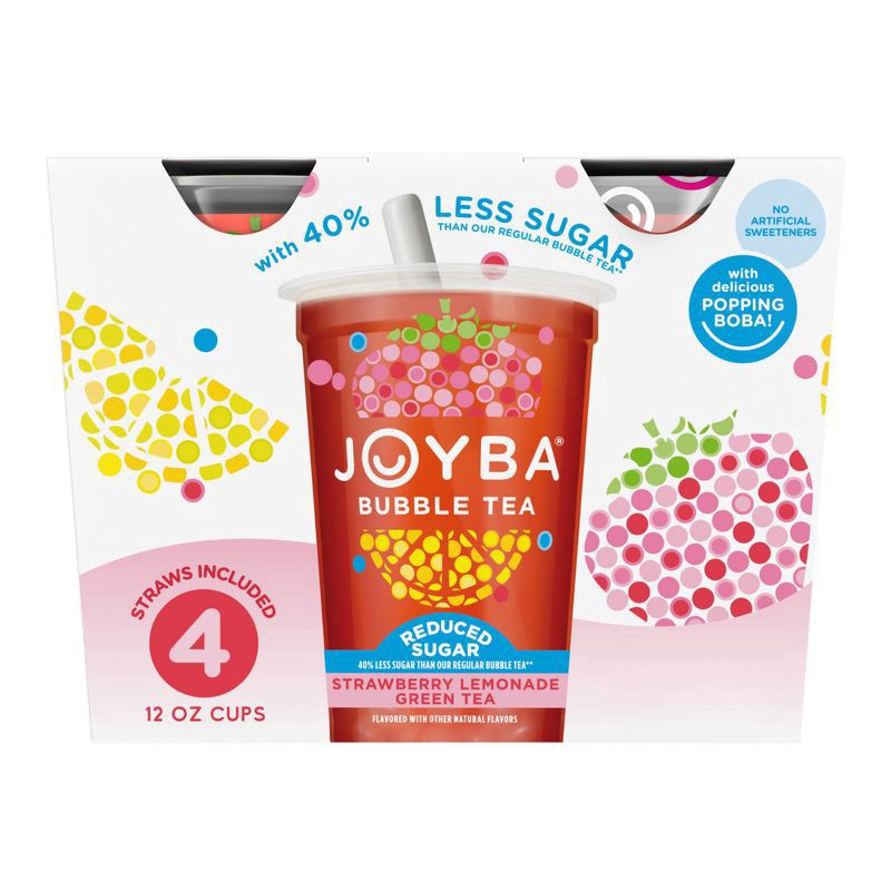 slide 1 of 6, JOYBA Strawberry Lemonade Reduced Sugar Bubble Tea- 4 ct; 12 fl oz, 4 ct; 12 fl oz