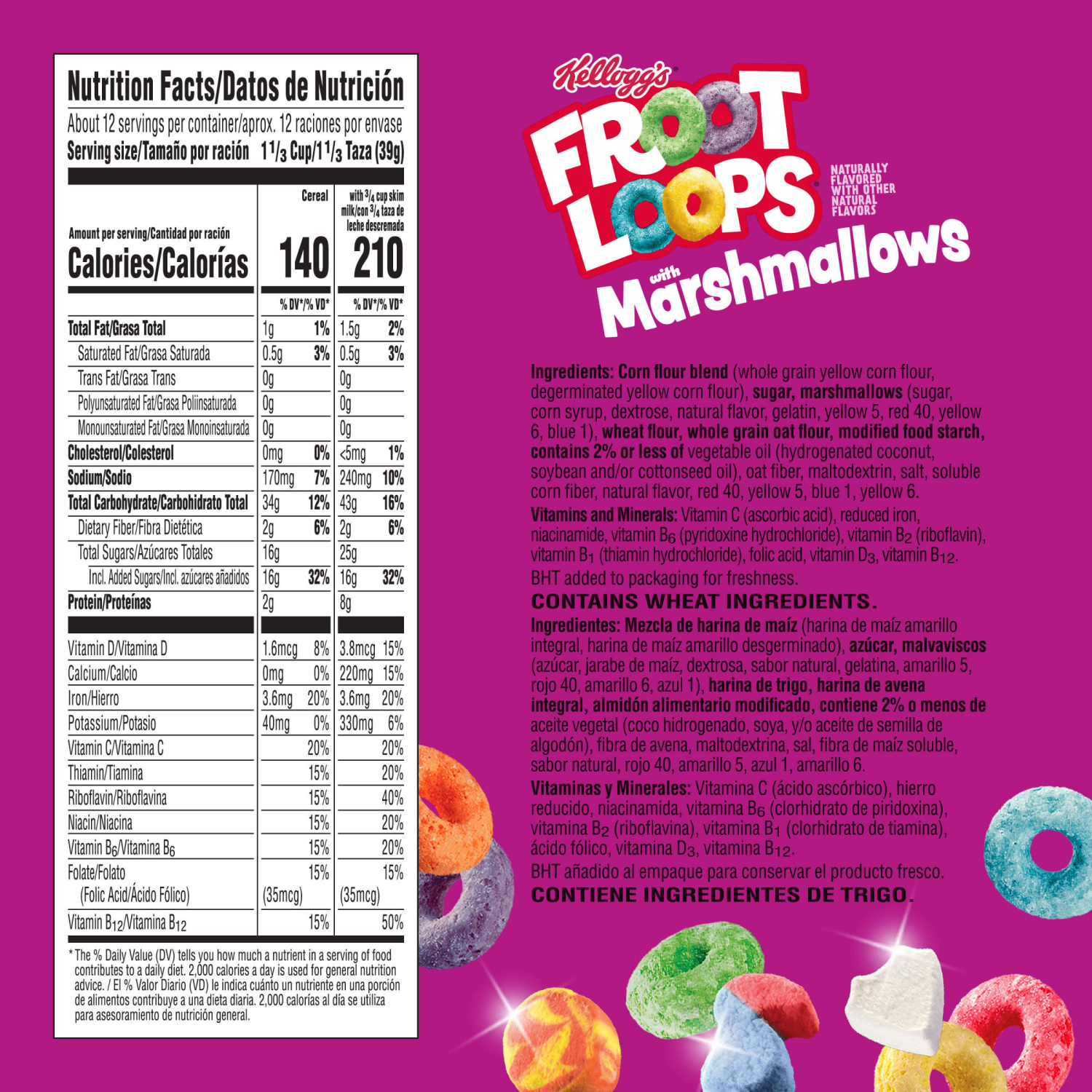 slide 8 of 8, Froot Loops Kellogg's Froot Loops Breakfast Cereal Original with Marshmallows, Kids Cereal, 16.2 oz, 16.2 oz