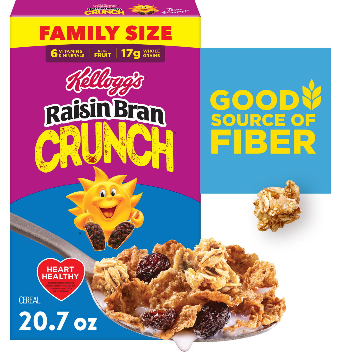 slide 1 of 8, Raisin Bran Crunch Kellogg's Raisin Bran Crunch Breakfast Cereal , Fiber Cereal, 20.7 oz, 20.7 oz