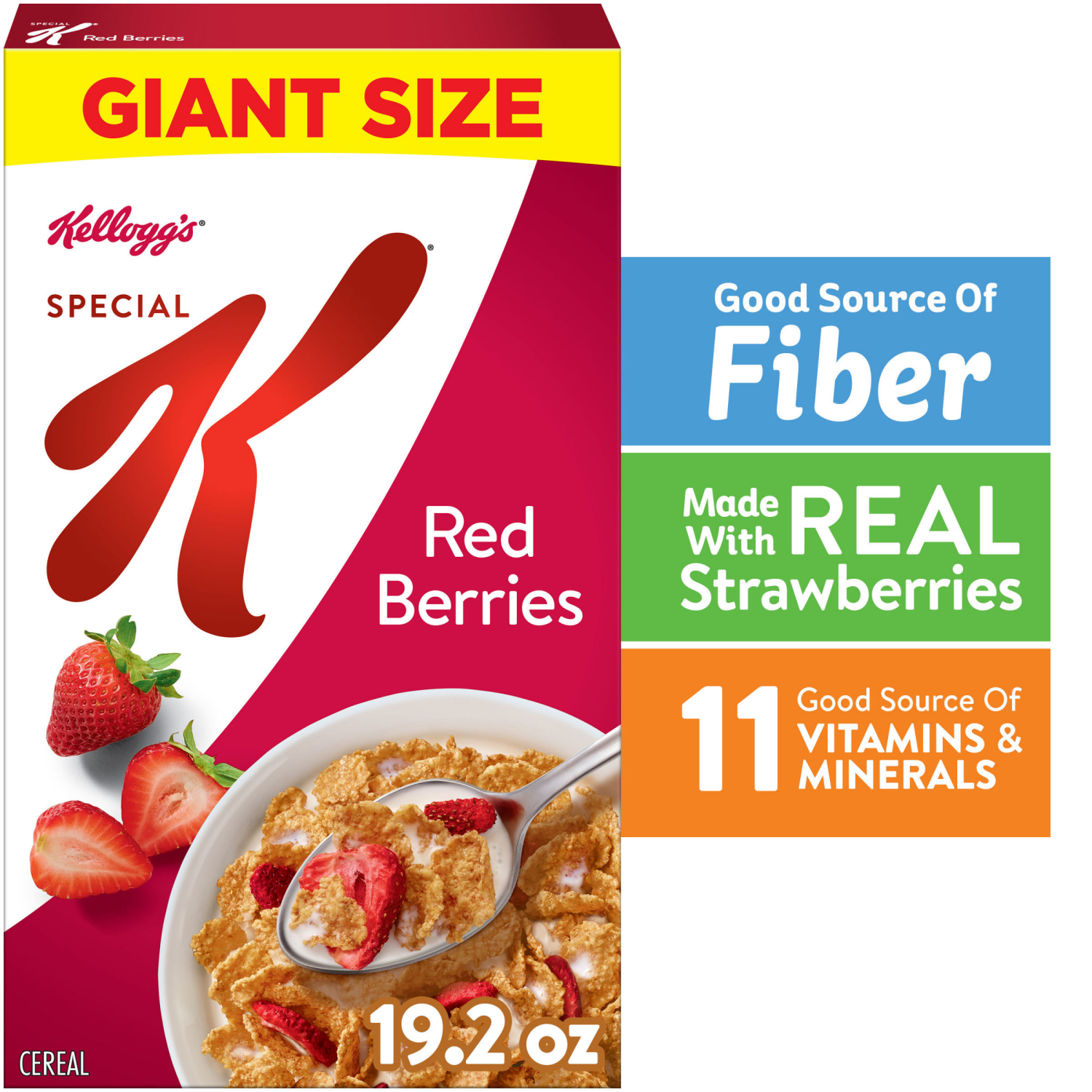 slide 1 of 8, Special K Breakfast Cereal, Family Breakfast, Fiber Cereal, Giant Size, Red Berries, 19.2oz Box (1 Box), 19.2 oz
