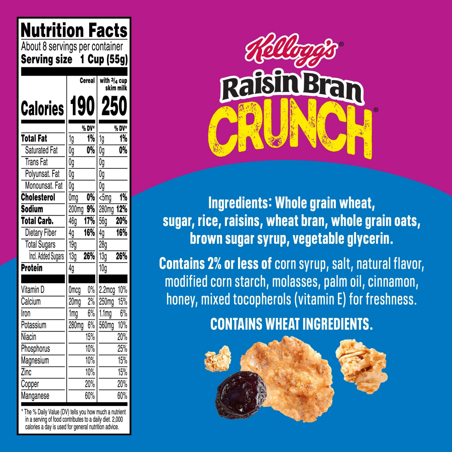 slide 5 of 8, Raisin Bran Crunch Kellogg's Raisin Bran Crunch Breakfast Cereal , Fiber Cereal, 24.5 oz, 24.5 oz