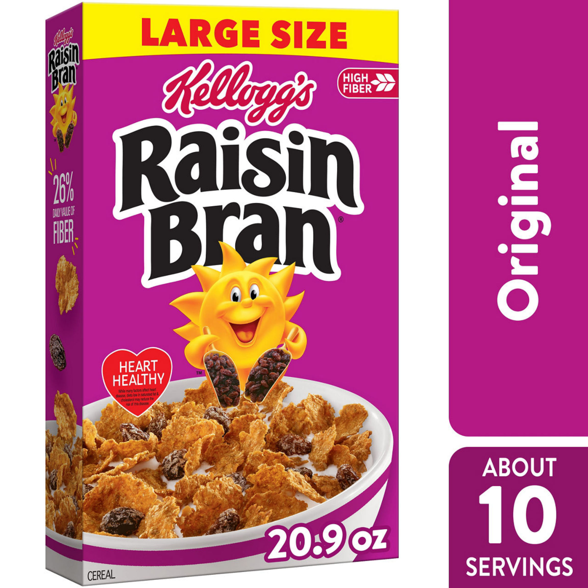 slide 1 of 8, Raisin Bran Kellogg's Raisin Bran Breakfast Cereal, Fiber Cereal, Family Breakfast, Large Size, Original, 20.9oz Box (1 Box), 20.90 oz