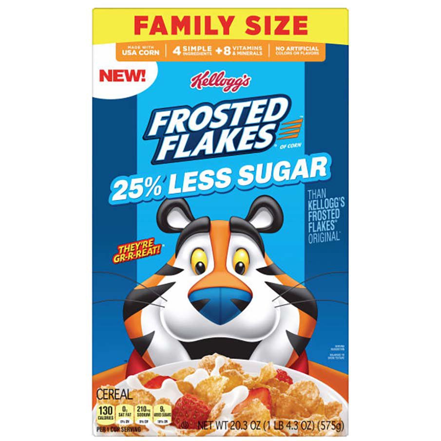 slide 1 of 1, Kellogg's 25% Less Sugar Frosted Flakes Cereal - Family Size, 20.3 oz