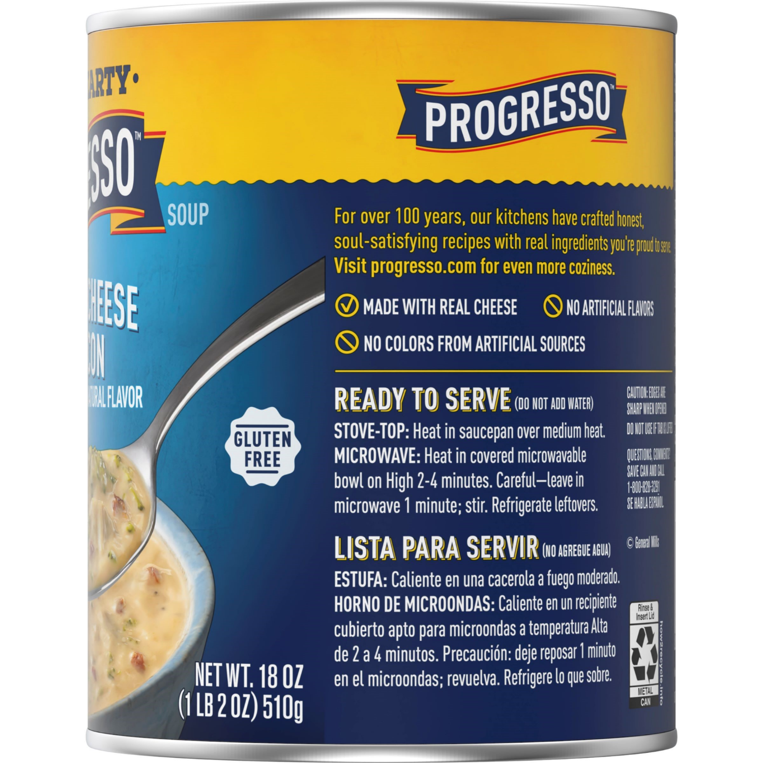 slide 4 of 4, Progresso Rich & Hearty Gluten Free Broccoli Cheese Soup With Bacon, 18 oz., 18 oz