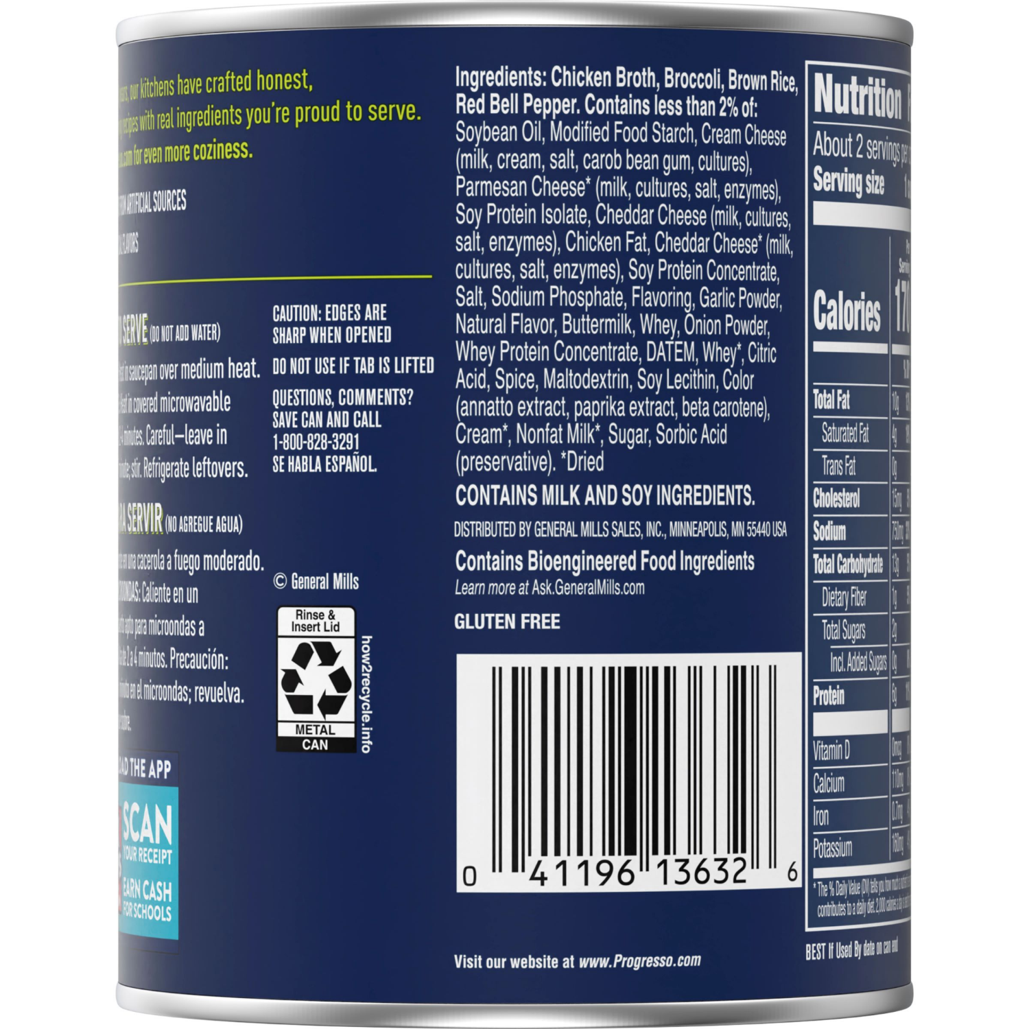 slide 2 of 5, Progresso Protein Broccoli Cheese With Brown Rice Soup, Gluten Free Canned Soup, 18 oz, 18 oz