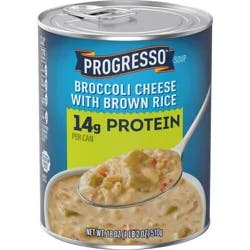 Progresso Protein Broccoli Cheese With Brown Rice Soup, Gluten Free Canned Soup, 18 oz