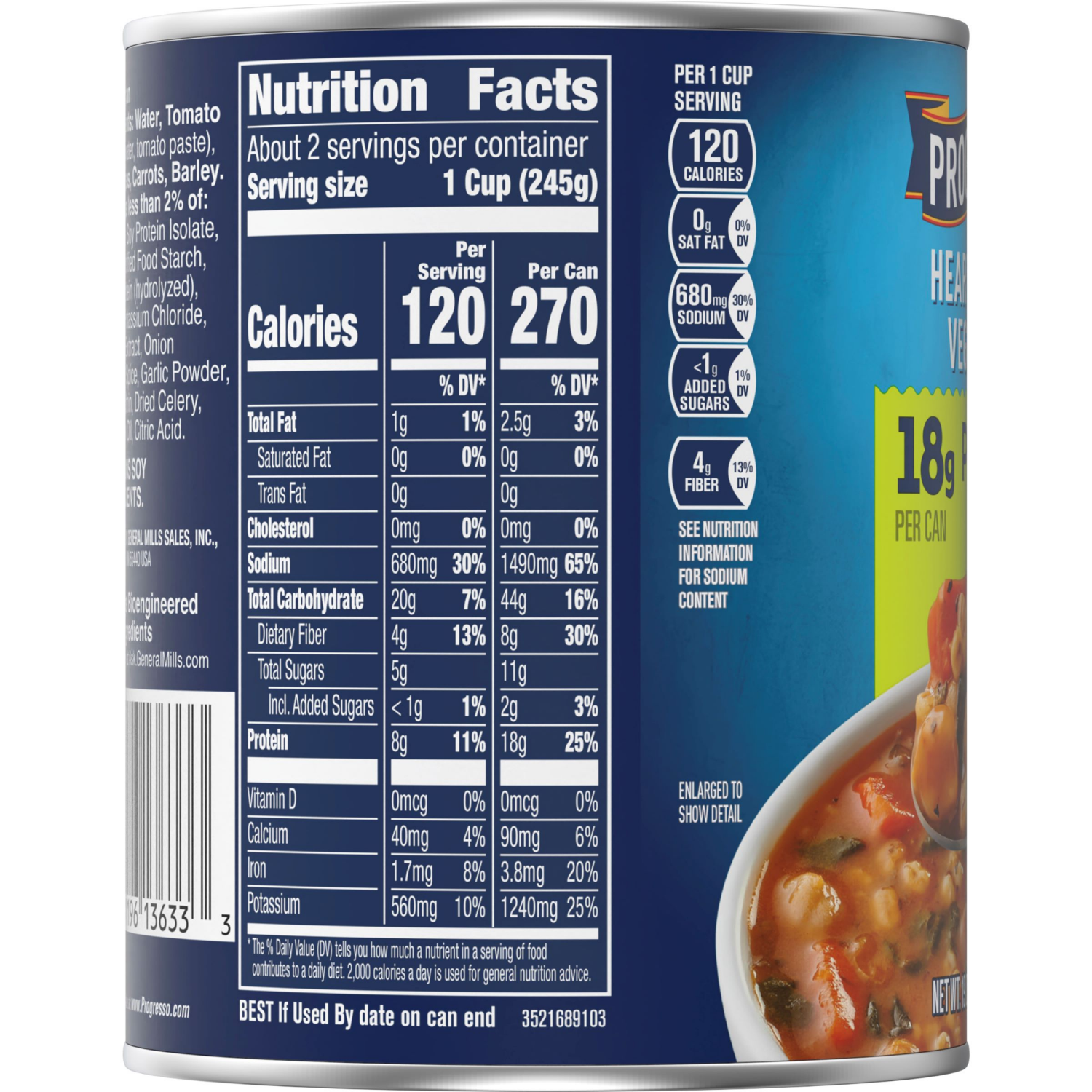 slide 4 of 6, Progresso Protein Hearty Grain Vegetable Soup, Vegetarian Canned Soup, 19 oz, 19 oz