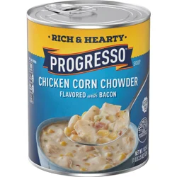 Progresso Rich and Hearty Chicken Corn Chowder Canned Soup, Flavored with Bacon, Gluten Free, 18.5 oz