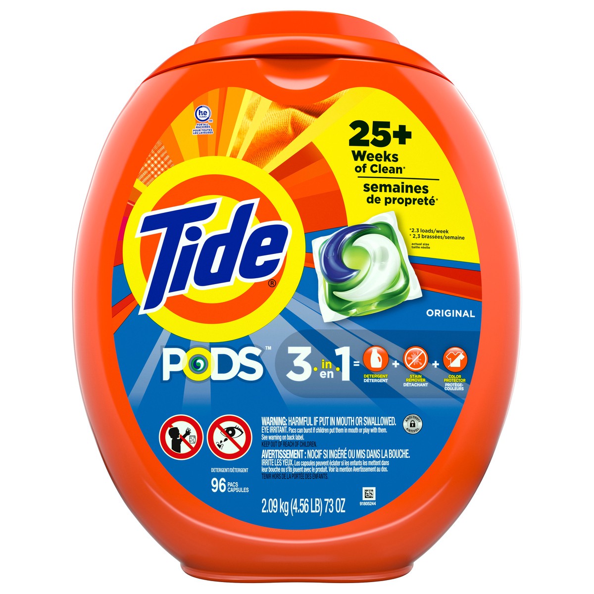 slide 8 of 8, Tide PODS Liquid Laundry Detergent Soap Pacs, HE Compatible, 96 Count, Powerful 3-in-1 Clean in one Step, Original Scent, 96 ct