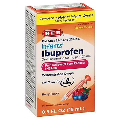 slide 1 of 1, H-E-B Infants' Ibuprofen 50 Mg Drops For Ages 6 Mos. To 23 Mos. Berry Flavor Oral Suspension, 0.5 oz