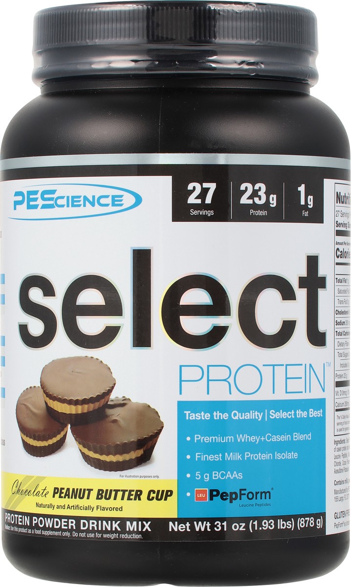slide 9 of 9, PEScience Select Protein Chocolate Peanut Butter Cup Protein Powder Drink Mix 31 oz, 31 oz