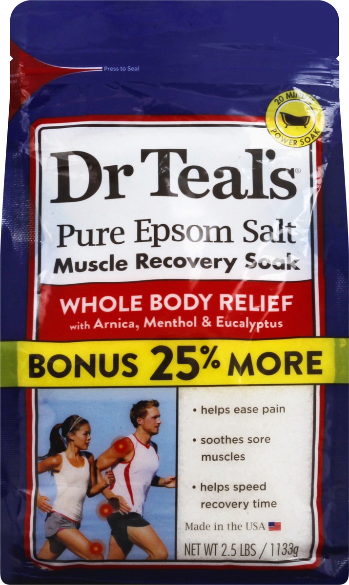 slide 1 of 9, Dr. Teal's Muscle Recovery Soak Pure Epsom Salt, 2 lb