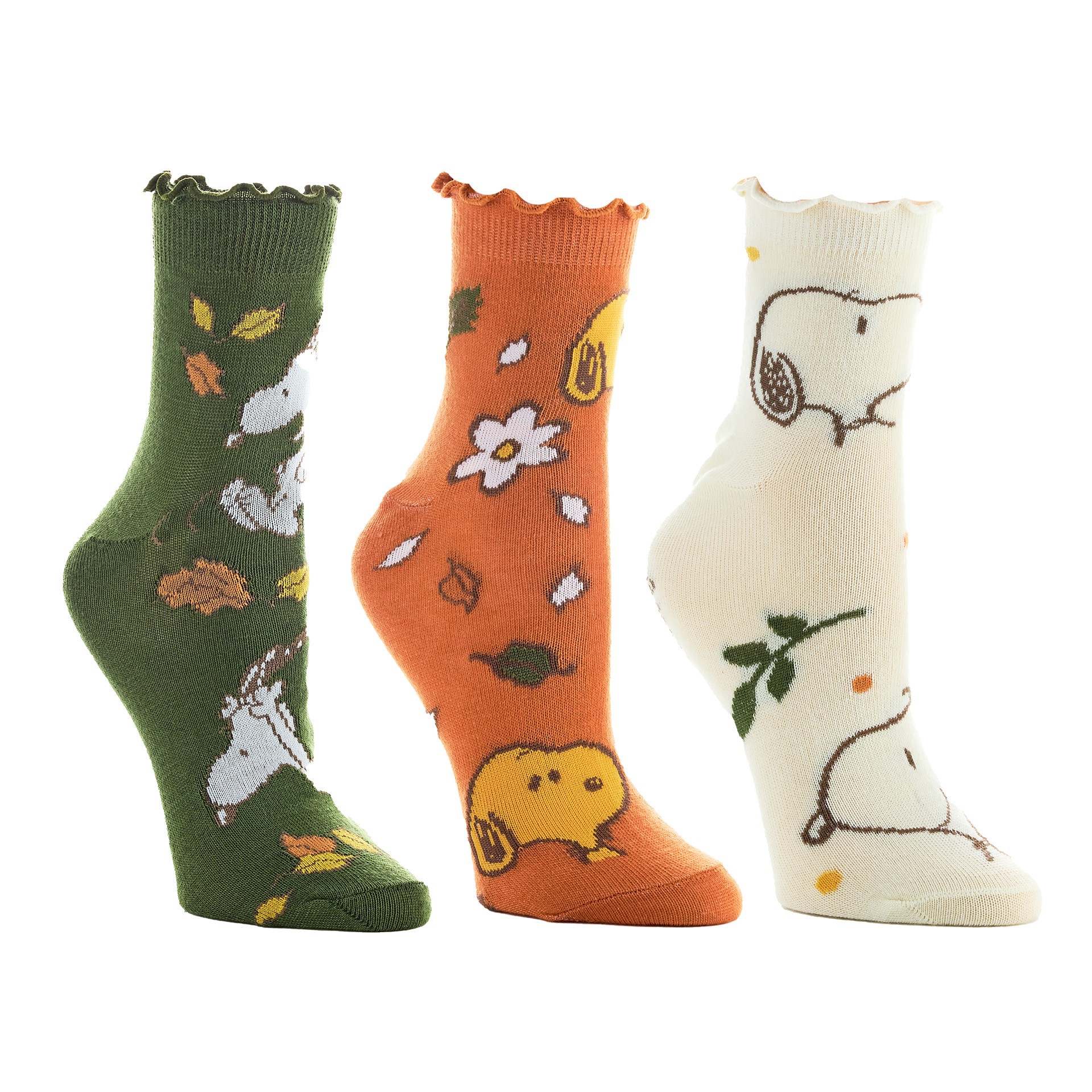slide 2 of 2, Bioworld Peanuts Snoopy 3 Pair Adult Ruffled Quarter Crew Sock Set, 1 ct