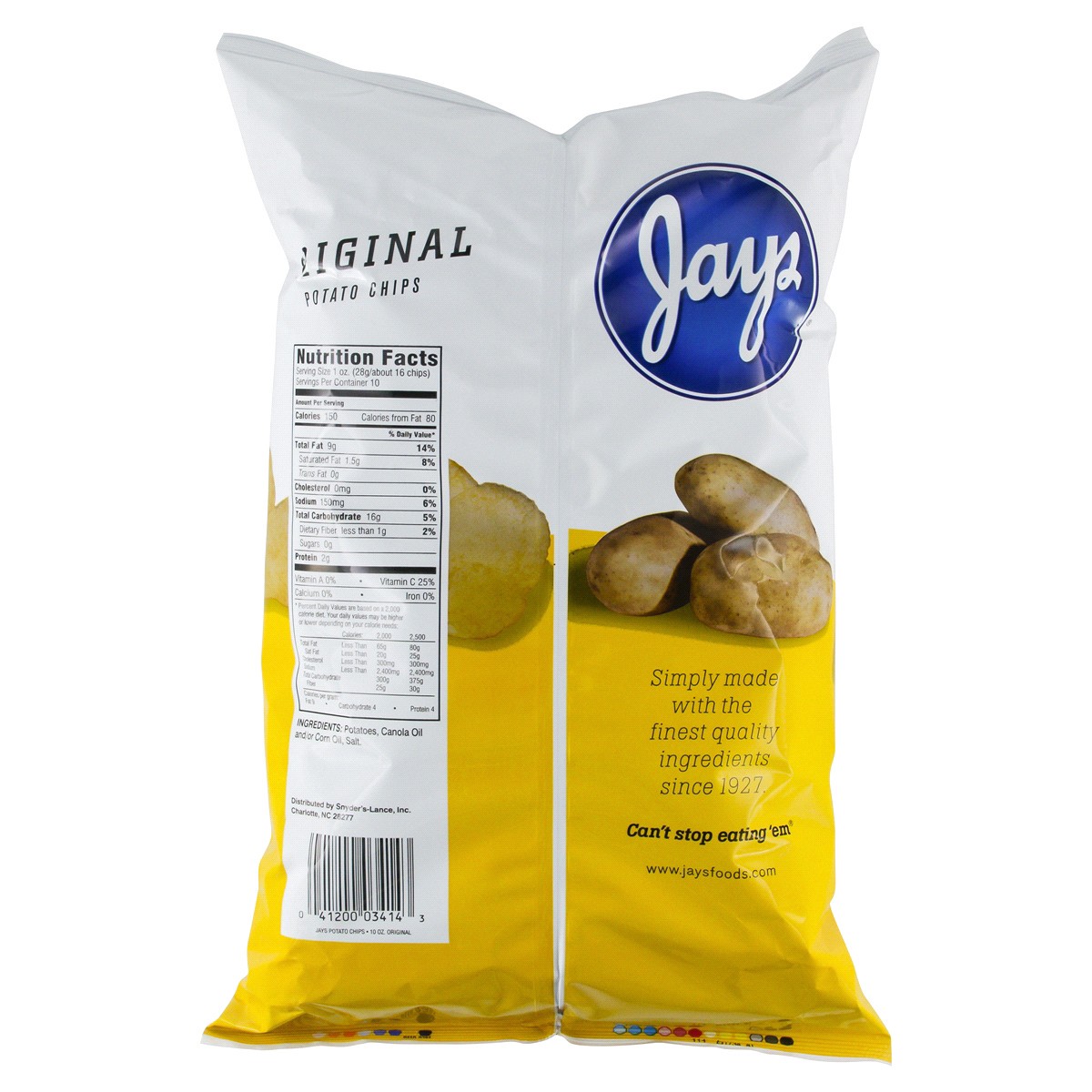 slide 2 of 2, Jays Original Potato Chips, 10 Oz Bag, 10 oz