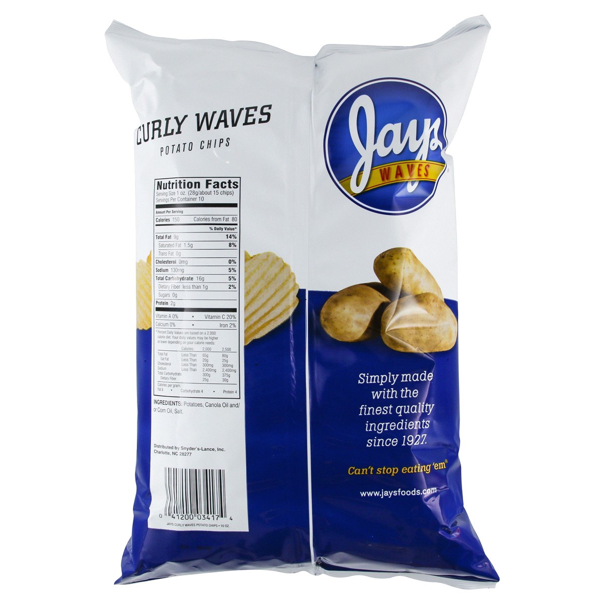 slide 2 of 2, Jays Potato Chips, Curly Waves, 10 Oz Bag, 10 oz