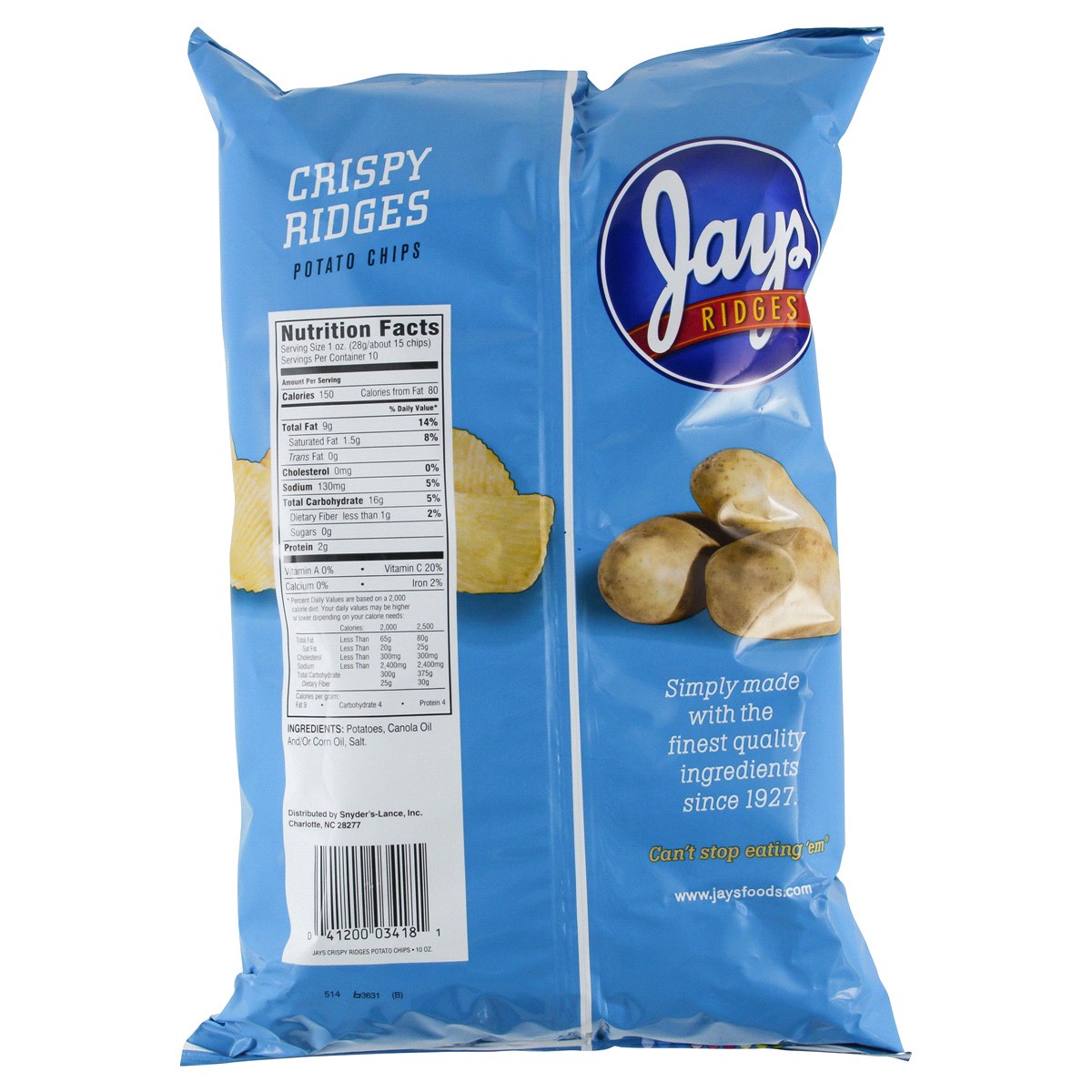 slide 2 of 2, Jays Potato Chips, Crispy Ridges, 10 Oz Bag, 10 oz