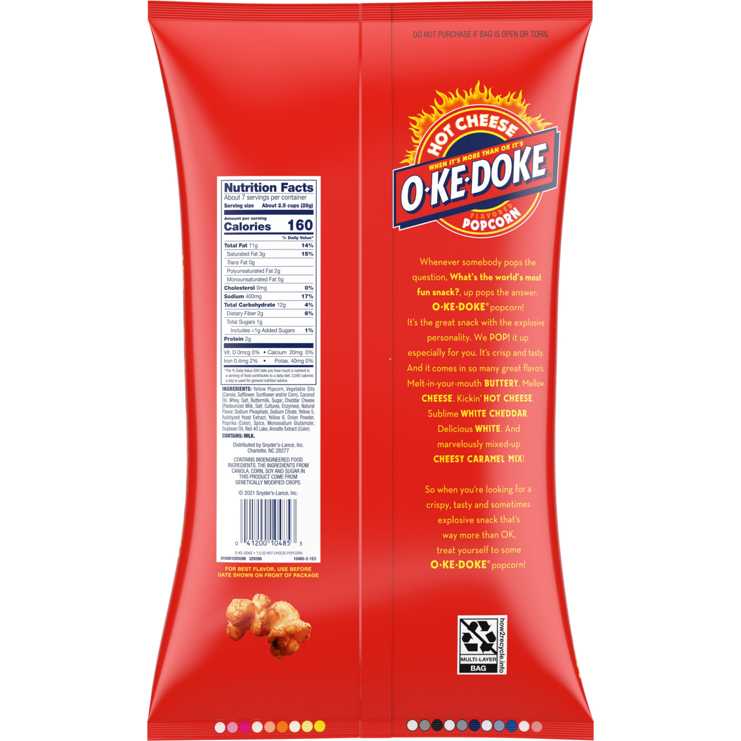 slide 2 of 5, O-Ke-Doke Hot Stuff Cheese Flavored Popcorn, 7.500 oz