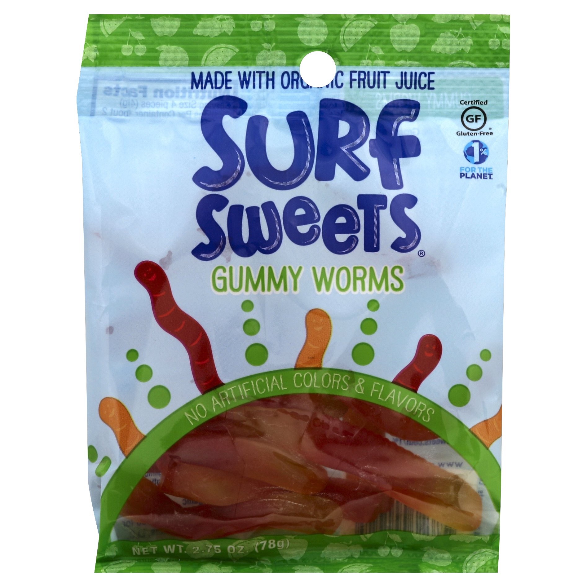 slide 1 of 2, Surf Sweets Organic Gummy Worms, 2.75 oz