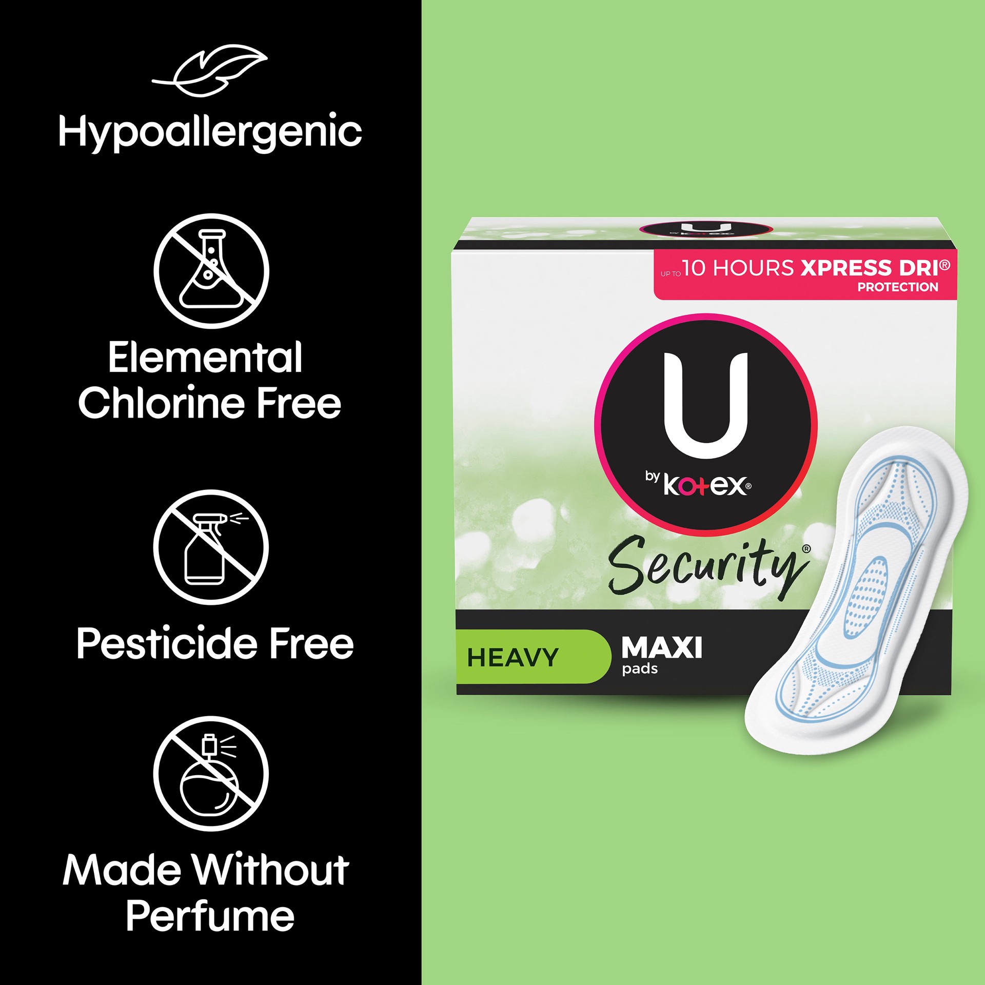 slide 3 of 5, U by Kotex Clean & Secure Maxi Pads, Heavy Absorbency, 44 Count, 44 ct