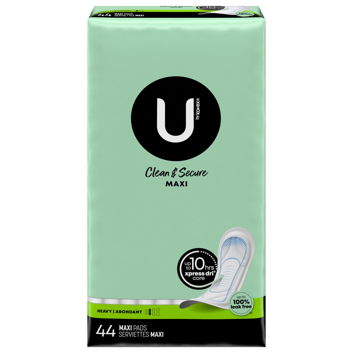 slide 1 of 5, U by Kotex Clean & Secure Maxi Pads, Heavy Absorbency, 44 Count, 44 ct