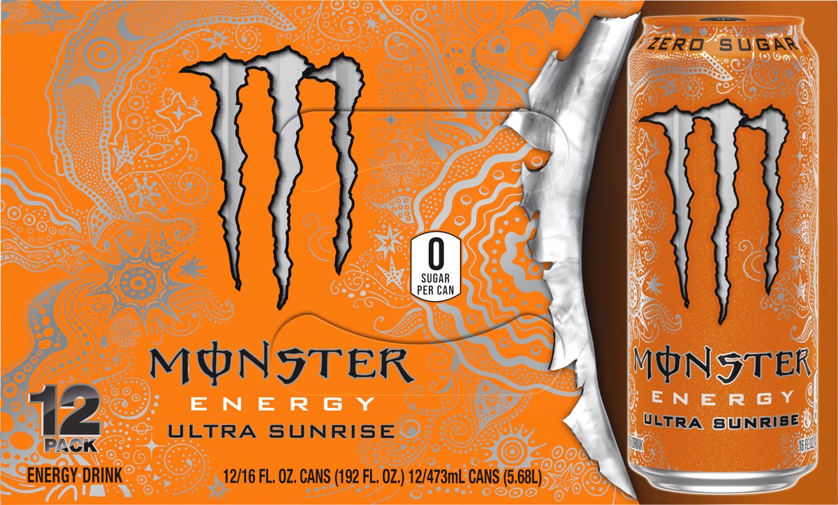 slide 2 of 2, Monster Energy Zero Sugar Ultra Sunrise Energy Drink 12 - 16 fl oz Cans, 12 ct