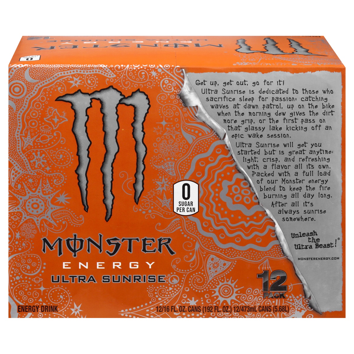 slide 1 of 1, Monster Energy Ultra Sunrise, Sugar Free Energy Drink, 16 oz